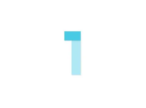 1 number, vector logo, paper cut desing font made of blue color tones .Isolat Stock Illustration