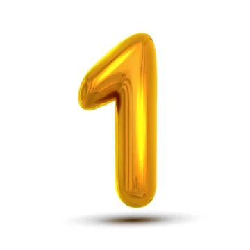 1 One Number Vector. Golden Yellow Metal Letter Figure. Digit 1. Numeric Stock Illustration