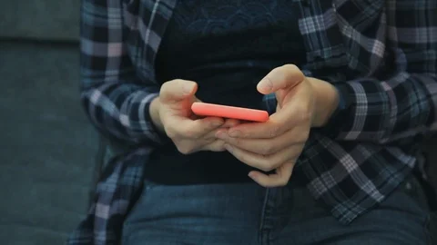 1 person, close - up of a hand with a mobile phone. Stock Footage 106253847
