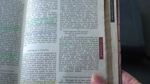 1 Peter Chapter 5. New Testament, Holy Bible. Video stock 334019851