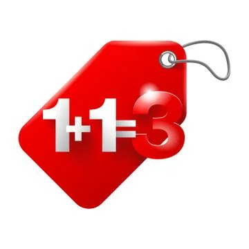 1 plus 1 is 3 badge -  Buy two and get Three in 3D Stock Illustration