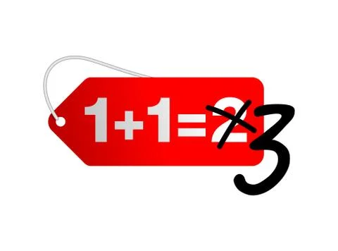 1 plus 1 is 3 sticker for special offer Stock Illustration