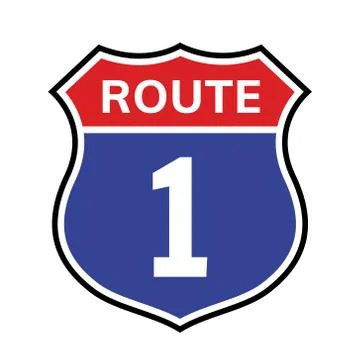1 route sign icon. Vector road 1 highway interstate american freeway us Stock Illustration