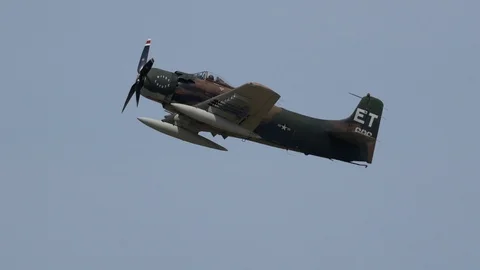 A-1 Skyraider Performs at Tinker Air Force Base Airshow Stock Footage 110736876