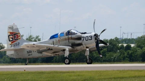 A-1 Skyraider Taking Off at Tinker Air Force Base Airshow Stock Footage 110736369
