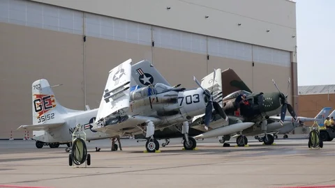 A-1 Skyraiders on the Hot Ramp at Tinker Air Force Base Stock Footage 109326115