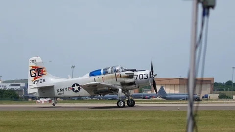 A-1 Skytaider Takes Off at the 2019 Tinker AFB Airshow Stock Footage 110739886