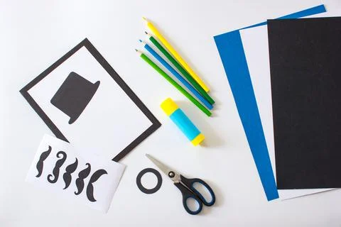 1 Step. Step-by-step instruction postcard for Father's Day. DIY. A gift with Stock Photos