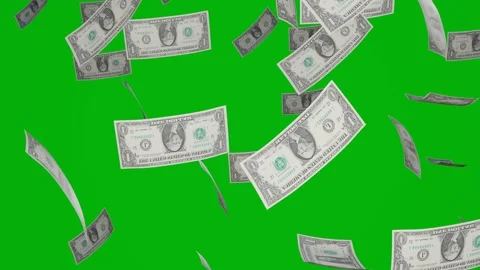 1 US banknotes  falling down on chromakey background Stock Footage 174773598