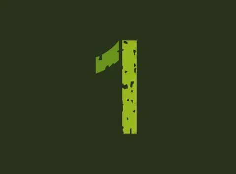 1 vector number made of grungy, grunge texture. Rubber stamp imprint style. F Stock Illustration