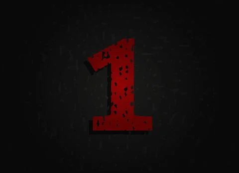 1 vector red number made of grunge texture. Insane Fear brutal font. Wicked n 스톡 일러스트