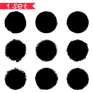 1 vector set of round black stickers ink blots isolates on white background Stock Illustration