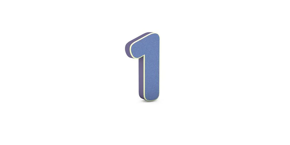 1 written one written 3D text in white background Stock Illustration