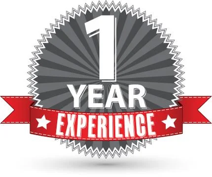1 year experience retro label with red ribbon, vector illustration イラスト素材