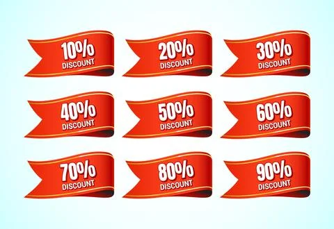 10, 20, 30, 40, 50, 60, 70, 80, and 90 percent discount, Sale tags set. Sal.. Stock Illustration