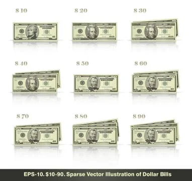 10 to 90 Dollars Stock Illustration