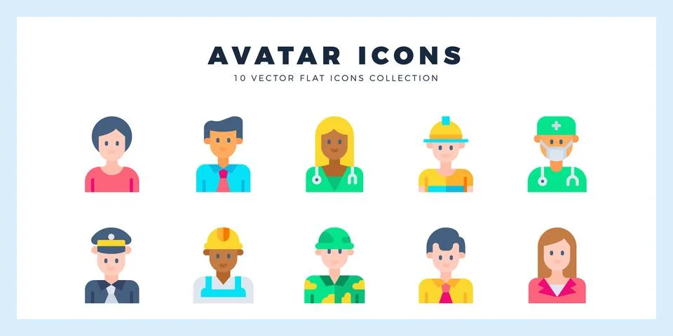 10 Avatar Flat icons pack. vector illustration. Stock Illustration