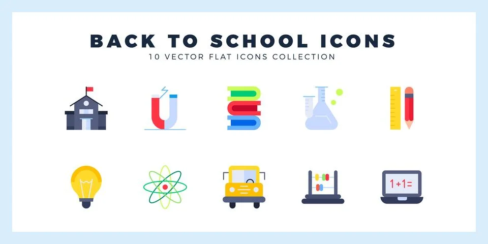 10 Back to school Flat icon pack. vector illustration. イラスト素材