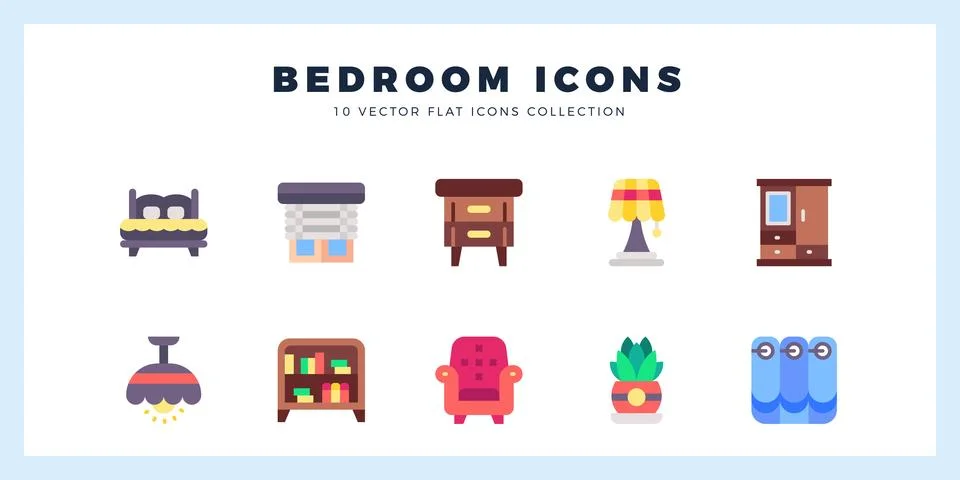 10 Bedroom Flat icons pack. vector illustration. Stock Illustration