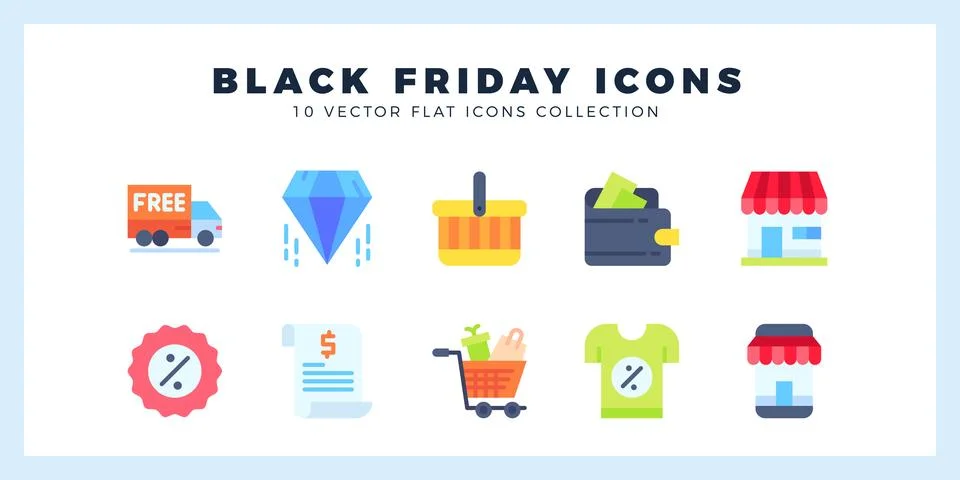 10 Black Friday Flat icon pack. vector illustration. 스톡 일러스트