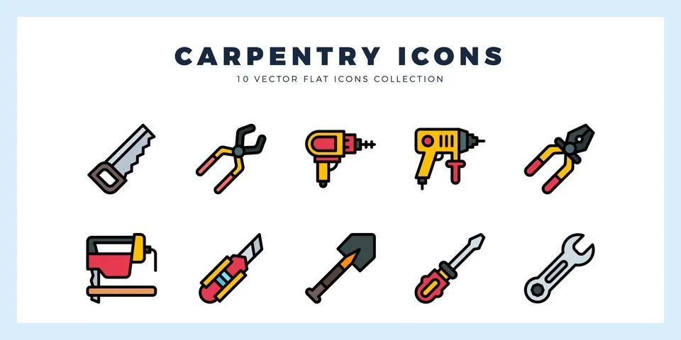 10 Carpentry Lineal Color icon pack. vector illustration. Stock Illustration