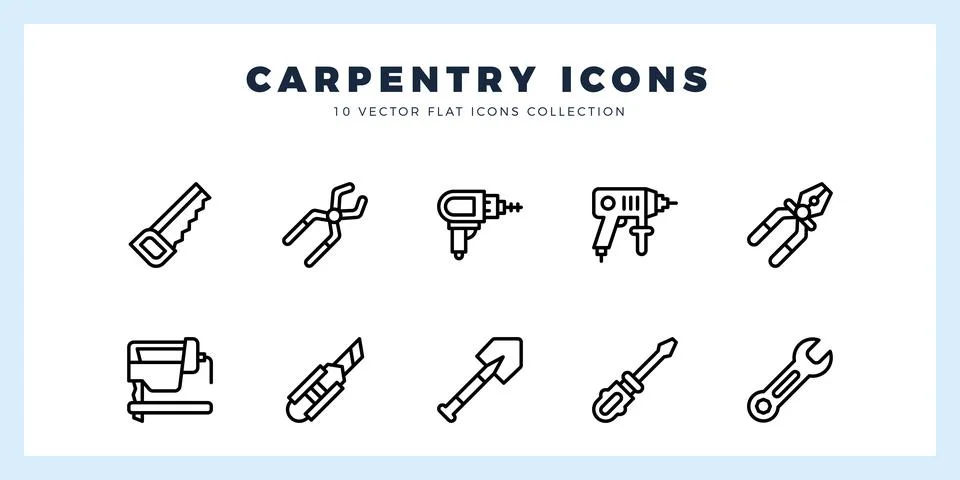 10 Carpentry Lineal icon pack. vector illustration. Stock Illustration