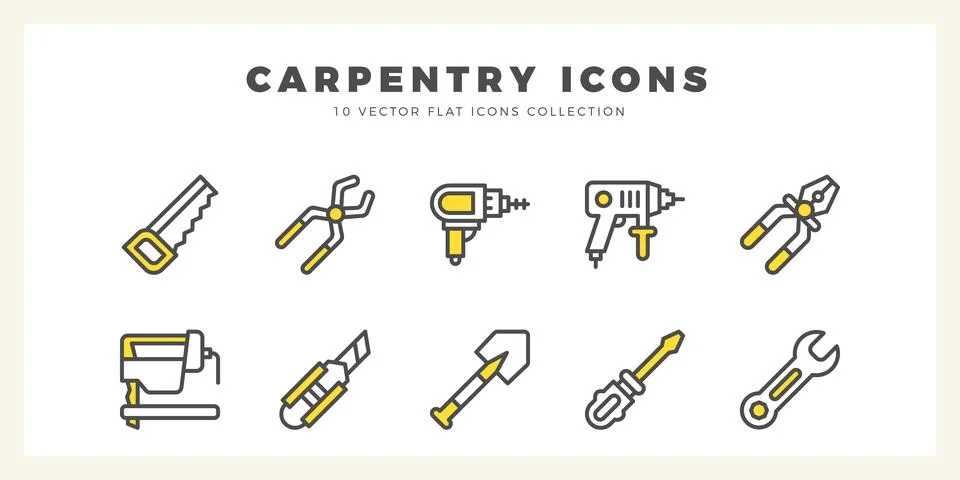 10 Carpentry Two Color icon pack. vector illustration. Stock Illustration