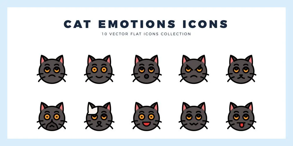 10 Cat Emotions Flat icon pack. vector illustration. Illustrazione stock