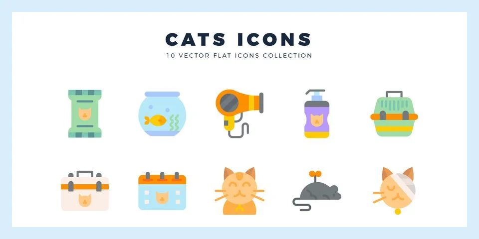 10 Cats Flat icon pack. vector illustration. Stock Illustration