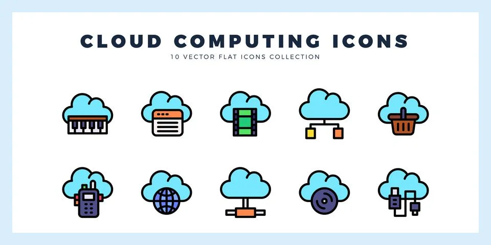 10 Cloud Computing Lineal Color icon pack. vector illustration. 스톡 일러스트