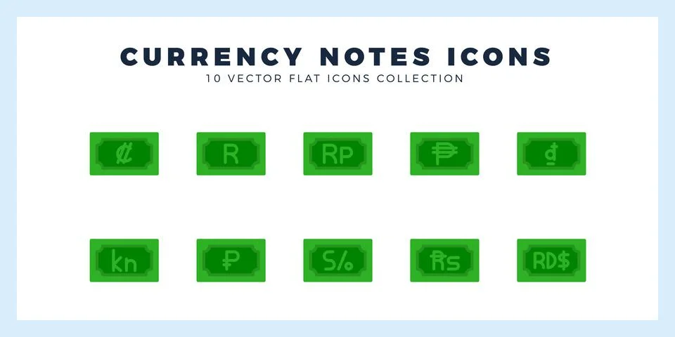 10 Currency Note Flat icon pack. vector illustration. Stock Illustration