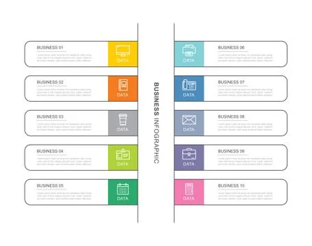 10 data infographics tab index template with thin line design. Vector illustr Stock Illustration