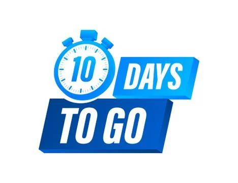 10 Days to go. Countdown timer. Clock icon. Time icon. Count time sale. Vecto Illustrazione stock