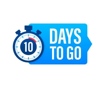 10 Days to go. Countdown timer. Clock icon. Time icon. Count time sale. Vector Illustrazione stock