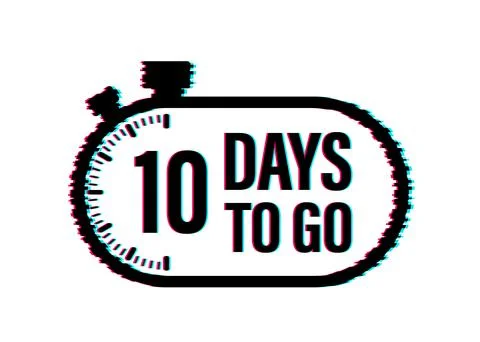 10 Days to go. Countdown timer. Clock icon. Time glitch icon. Count time sale Illustrazione stock