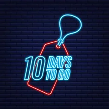 10 Days to go. Countdown timer. Neon icon. Time icon. Count time sale. Vector Illustrazione stock