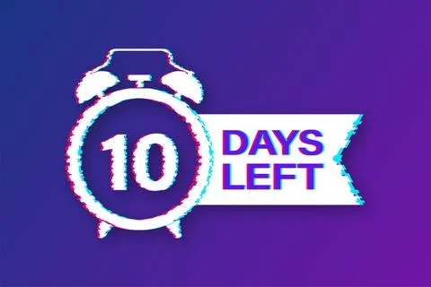 10 Days left. Countdown timer sign. Glitch icon. Time icon. Count time sale Illustrazione stock