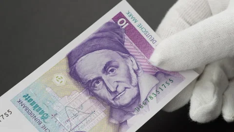 10 Deutsche Mark Banknote in hands, Germany, 1989–1999 Stock Footage 334608460