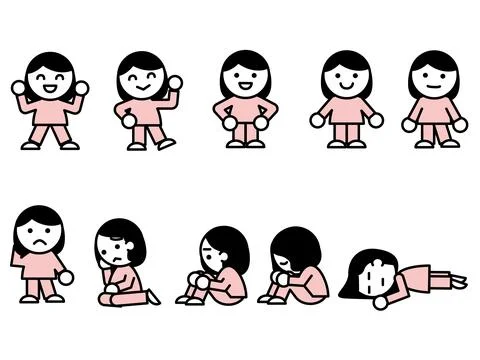 10 different pose female icon set Stock Illustration