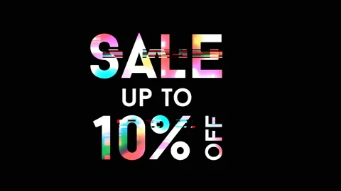 10% discount on a black background, glitch effect, bright multicolored paints. Stock Footage 145145871