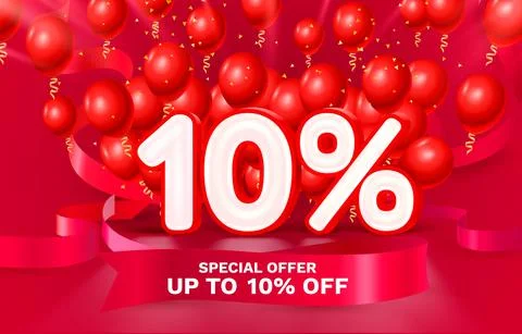 10 Off. Discount creative composition. 3d sale symbol with decorative objects Stock Illustration