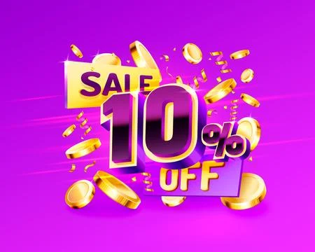 10 Off. Discount creative composition. 3d sale symbol with decorative objects Stock Illustration