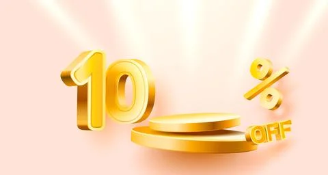 10 Off. Discount creative composition. 3d sale symbol with decorative objects Stock Illustration