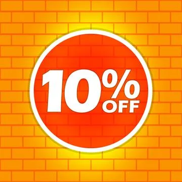 10% Off Discount Promotion on Red Circle over Orange Brick Wall Illustration
