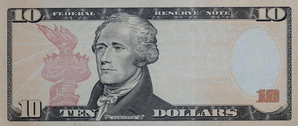 10 dollar banknote with empty middle area Illustrazione stock