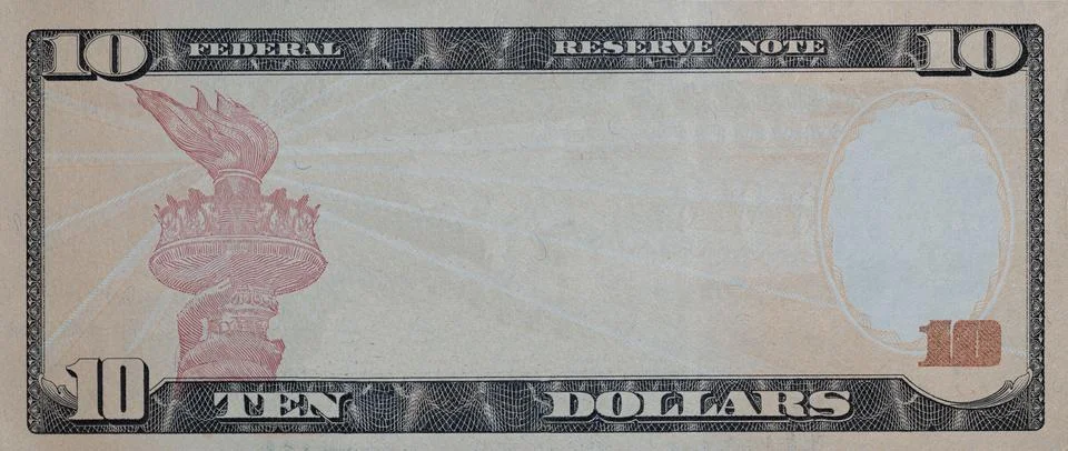 10 dollar banknote with empty middle area Illustrazione stock