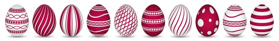 10 easter eggs in red Stock Illustration