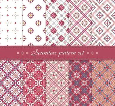 10 Elegant vector seamless patterns. Retro blue, brown, beige and white colors Stock Illustration
