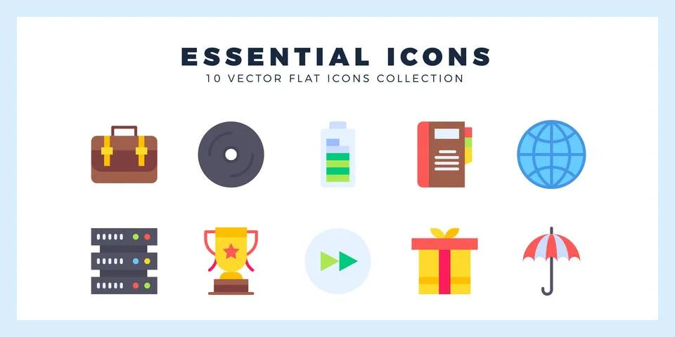 10 Essential Flat icon pack. vector illustration. 스톡 일러스트