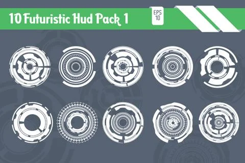 10 Futuristic HUD Elements Technology Hi Tech Vector pack Stock Illustration